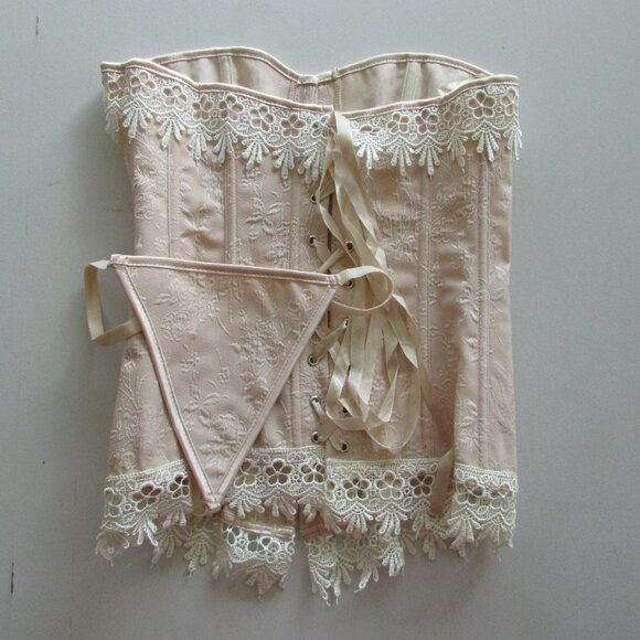 Creamy Jacquard and Lace Corset Set - NEW - Picture 7 of 16